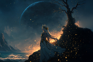 Moonlit Elf In Sparkling Nature (3840x2160) Resolution Wallpaper