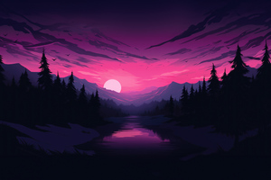 Morning In Snowy Mountains Synthwave Style Wallpaper
