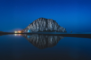Morro Rock Lake Scenery Night (3440x1440) Resolution Wallpaper
