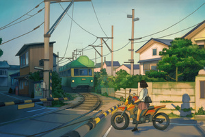 Motorcycle Girl In Japanese Neighborhood (3840x2160) Resolution Wallpaper