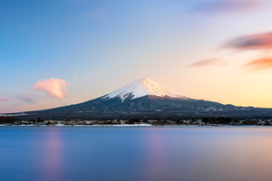 Mount Fuji Across Reflective Waters (2560x1080) Resolution Wallpaper