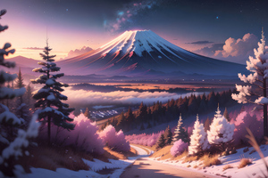 Mount Fuji Dreamy Digital Art (1360x768) Resolution Wallpaper