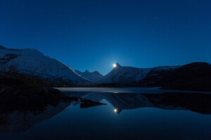 Mountain Moon Reflection In Water Wallpaper