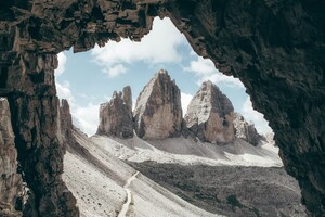 Mountain Range Through Cave Wallpaper