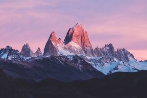 Mountain Range With Pink Sky 5k (1360x768) Resolution Wallpaper