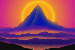 Mountain Silhouette With Giant Sun (1920x1080) Resolution Wallpaper