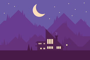 Mountains House Trees Illustration (1336x768) Resolution Wallpaper