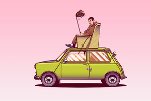 Mr Bean Sitting On Top Of His Car Vector Art