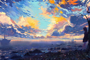 My Secret Alone Time Sea Shore Clouds Silence Digital Art 4k