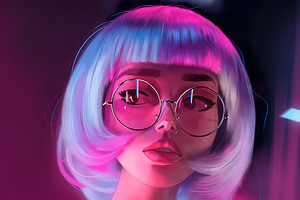 Neon Girl Glasses (2932x2932) Resolution Wallpaper