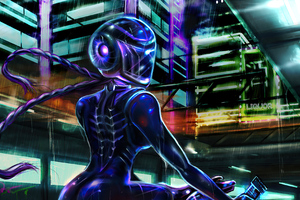 Neon Glow Biker Cyberpunk 4k