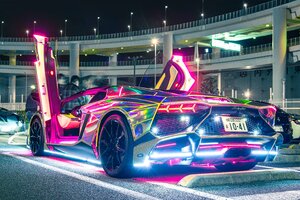 Neon Lights Lamborghini (2048x1152) Resolution Wallpaper