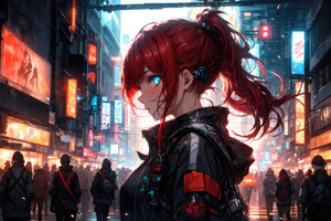 Neon Lit Tech City Heroine (1366x768) Resolution Wallpaper