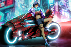 Neon Tron Bike Girl 4k