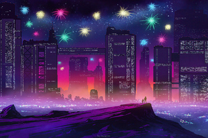 New Year Celebrations Synthwave 5k Wallpaper