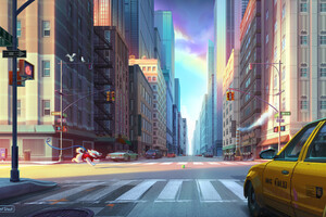 New York Taxi Dog 4k (2560x1080) Resolution Wallpaper
