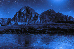 Night Beach Moon Stars Landscape Mountains Wallpaper