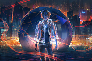 Night City Anime Boy 4k (1280x720) Resolution Wallpaper