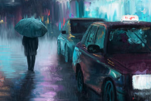 Night City Rain Art (1024x768) Resolution Wallpaper