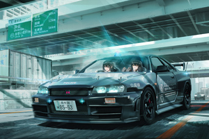 Nissan Gtr R34 Anime Girl 5k Wallpaper