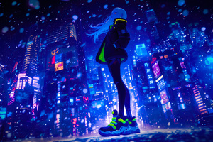Octane Blizzard Girl In City Scifi Blue Hour (1600x1200) Resolution Wallpaper