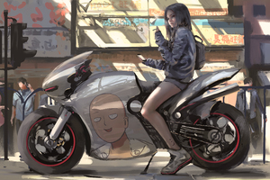 One Punch Man Anime Girl On Bike (3000x2000) Resolution Wallpaper