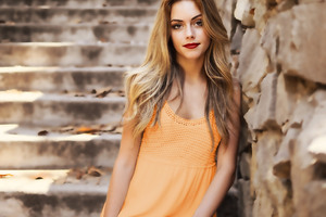 Orange Dress Model (2560x1024) Resolution Wallpaper