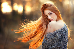 Orange Hair Girl In Autumn Nature (2048x2048) Resolution Wallpaper