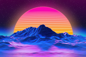 Outrun Synthwave Sunrise (2880x1800) Resolution Wallpaper