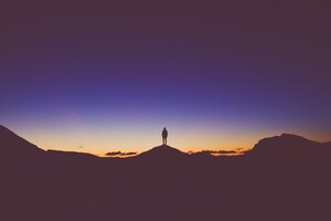 Person Standing Mountain Watching View Silhouette Photography 4k 5k