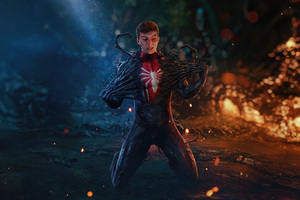 Peter Ripping Off The Symbiote Venom (2048x1152) Resolution Wallpaper