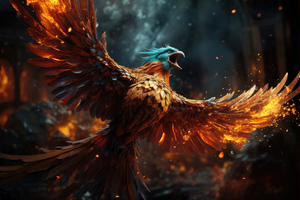 Phoenix Burning Feathers (2048x2048) Resolution Wallpaper