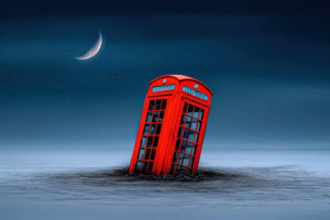 Phone Booth Ocean Last Call (3440x1440) Resolution Wallpaper