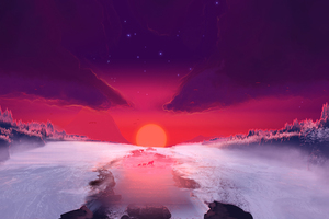 Pine River Snow Sunset (1152x864) Resolution Wallpaper
