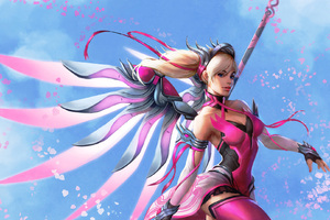 Pink Mercy Overwatch Wings Fantasy Digital Art