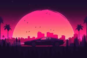 Pink Retro City Lamborghini Wallpaper