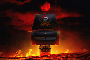 Pirate Boat Sailing (2560x1024) Resolution Wallpaper