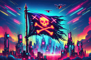 Pirate Flag Scifi City 5k (2560x1080) Resolution Wallpaper