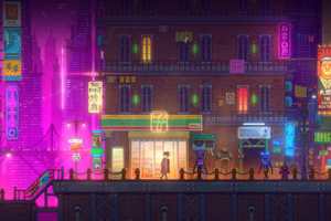 Pixel City Life In The Neon District (1152x864) Resolution Wallpaper