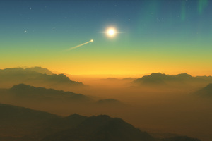 Planet With High Rugged Mountains And A Comet In The Sky Wallpaper