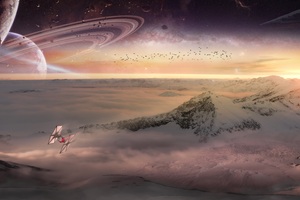 Planets Figher Fantasy Wallpaper