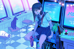 Playing Again Anime Girl Retro Gaming (1280x720) Resolution Wallpaper