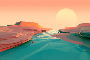 Polygon Lake Sunset Minimalist