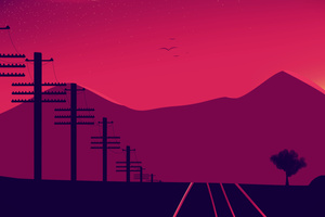 Power Lines Sunset Landscape Wallpaper