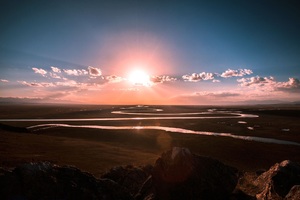 Prairie River Sunrise (1280x720) Resolution Wallpaper