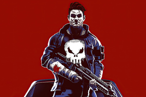Punisher With Dodge And Gun 5k (1336x768) Resolution Wallpaper