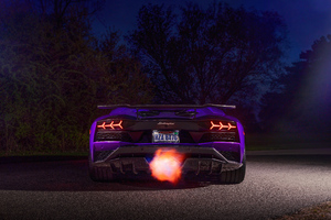 Purple Lamborghini Aventador Exhaust Pop 5k (1336x768) Resolution Wallpaper