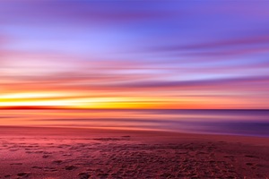 Purple Sky Beach Sunset Sand Footprints