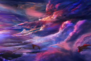 Purple Sky Dragons 4k (2932x2932) Resolution Wallpaper