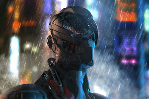 Rain Cyborg Robot 4k